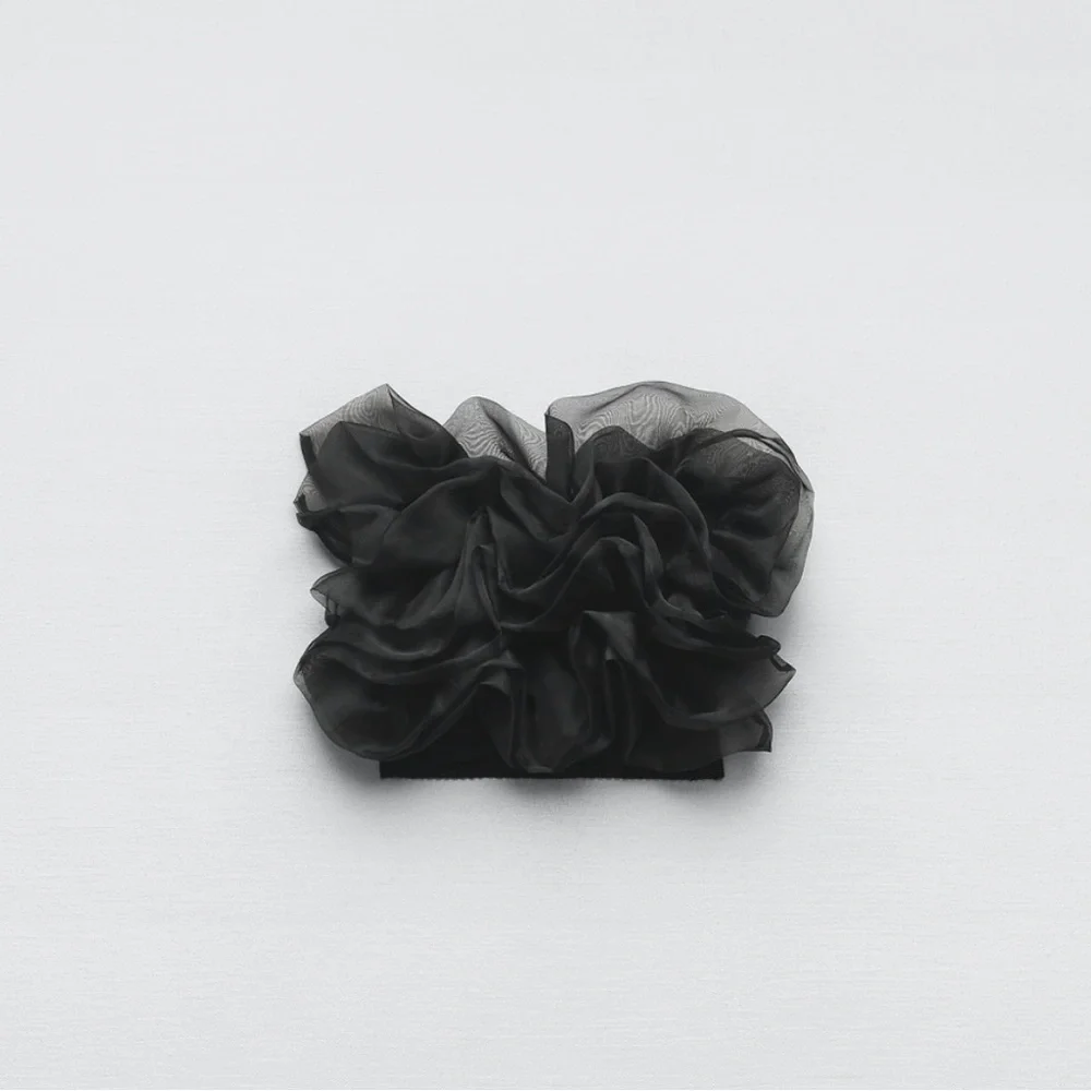 Zara top bandeau tulle black cropped blouse - Picture 6 of 9
